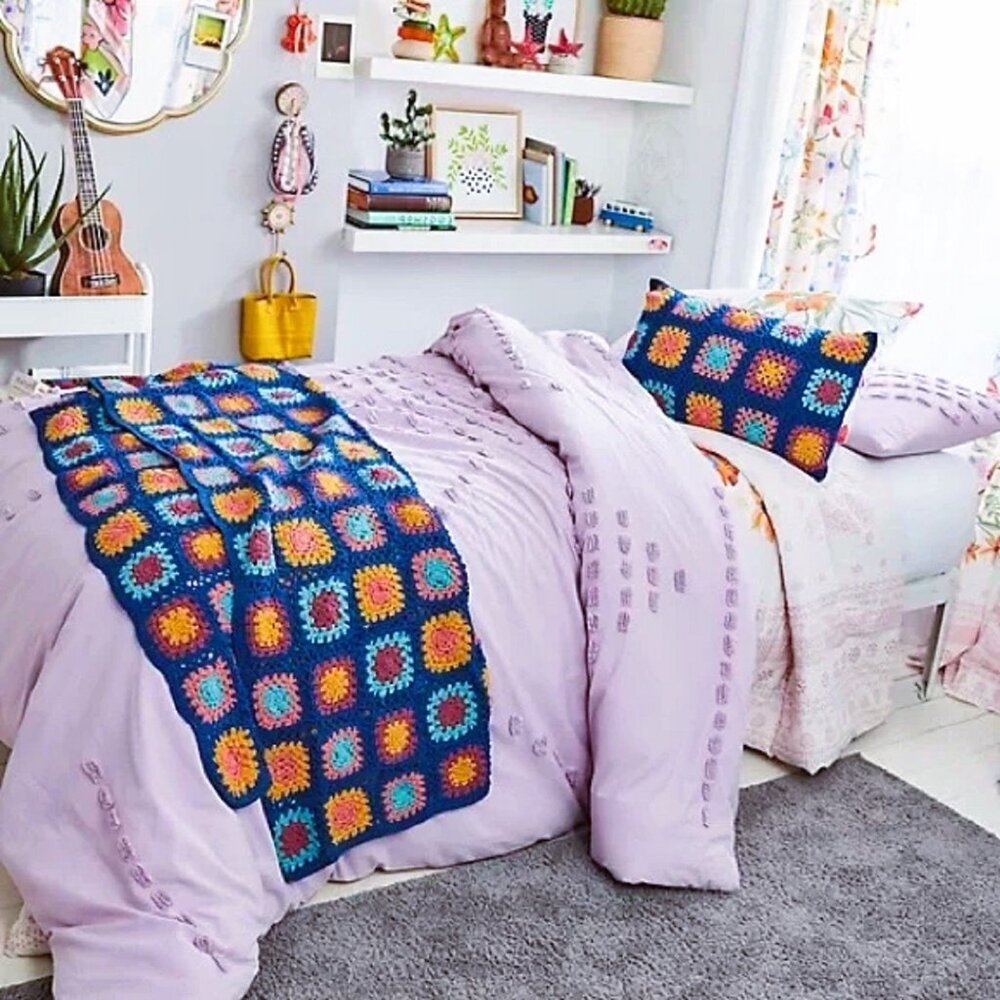 new 2-pc TWIN Wild Sage Michaela Tufted Triangles Duvet Cover Set IRIS LAVENDER